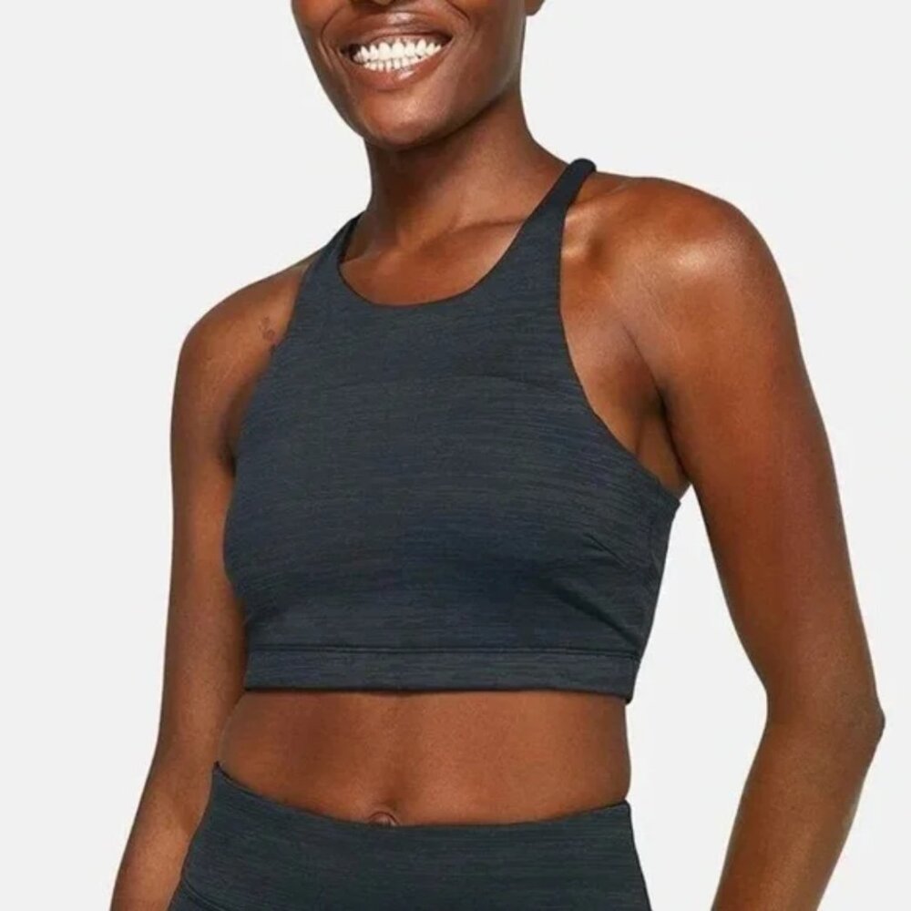 Outdoor Voices Gray Black Space Dye Techsweat Crop top Racerback Sports Bra M